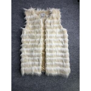 Forever 21 Soft Faux Fur Vest Champagne Tan White Stripe Pattern Large